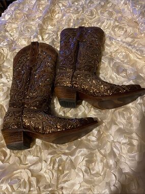 Corral Brown Glitter Embellished Western Heeled Boots